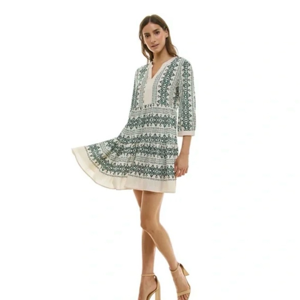 Fig and Flower Cream and Green Mini Dress